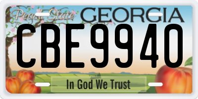 GA license plate CBE9940
