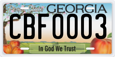 GA license plate CBF0003
