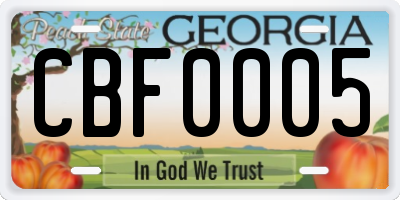 GA license plate CBF0005