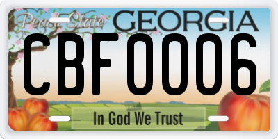 GA license plate CBF0006
