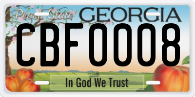 GA license plate CBF0008