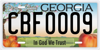 GA license plate CBF0009