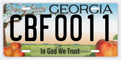 GA license plate CBF0011