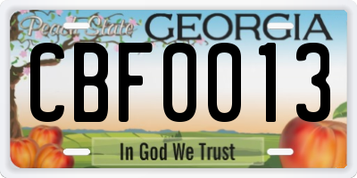 GA license plate CBF0013