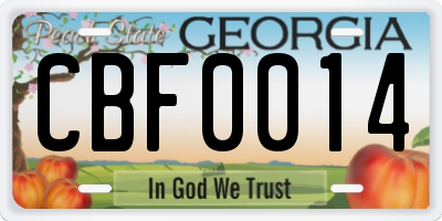 GA license plate CBF0014