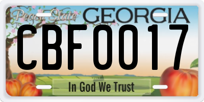 GA license plate CBF0017