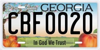 GA license plate CBF0020