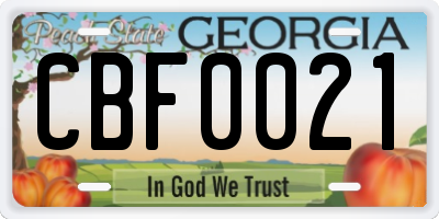 GA license plate CBF0021