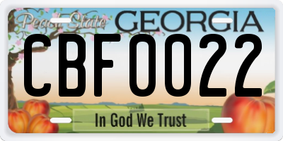 GA license plate CBF0022