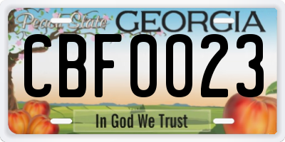 GA license plate CBF0023