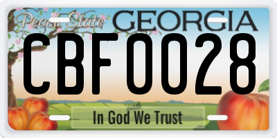 GA license plate CBF0028
