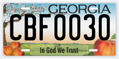 GA license plate CBF0030