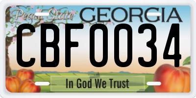 GA license plate CBF0034