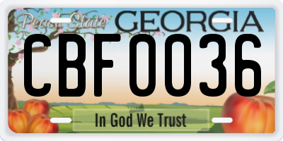 GA license plate CBF0036