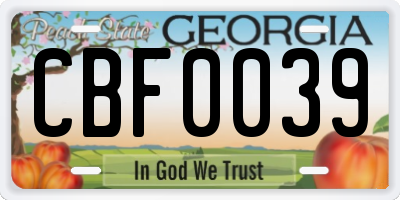 GA license plate CBF0039