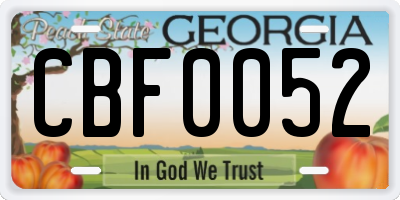 GA license plate CBF0052