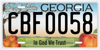 GA license plate CBF0058