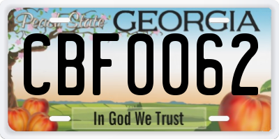 GA license plate CBF0062