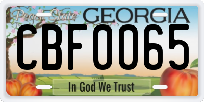 GA license plate CBF0065