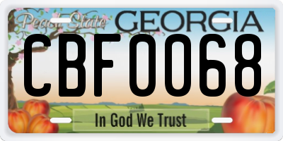 GA license plate CBF0068