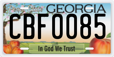 GA license plate CBF0085