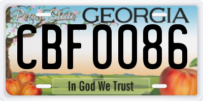 GA license plate CBF0086