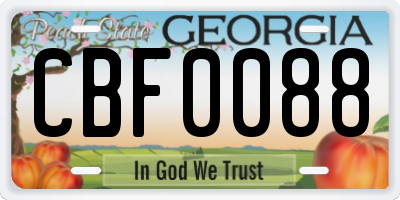 GA license plate CBF0088