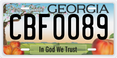 GA license plate CBF0089