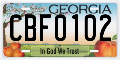 GA license plate CBF0102