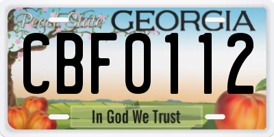 GA license plate CBF0112
