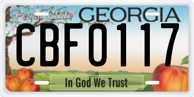 GA license plate CBF0117