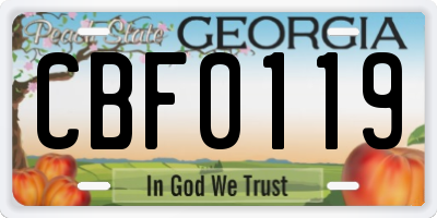 GA license plate CBF0119