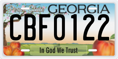 GA license plate CBF0122