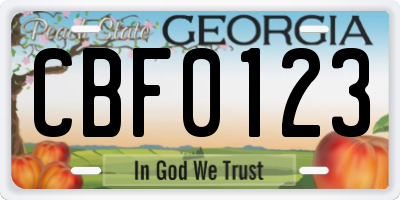 GA license plate CBF0123