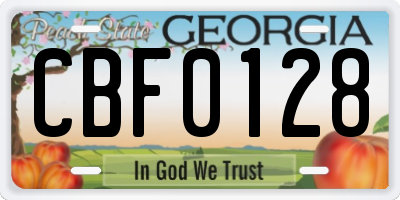 GA license plate CBF0128