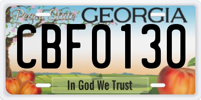GA license plate CBF0130