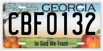 GA license plate CBF0132