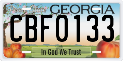 GA license plate CBF0133