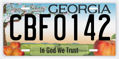 GA license plate CBF0142