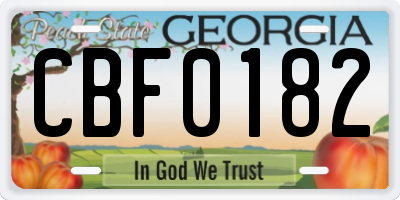 GA license plate CBF0182