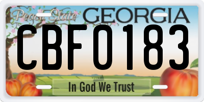 GA license plate CBF0183