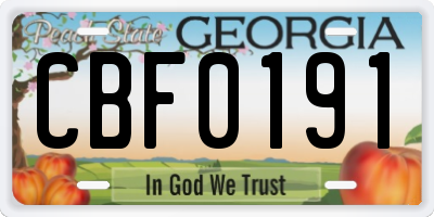 GA license plate CBF0191