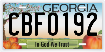 GA license plate CBF0192