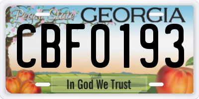 GA license plate CBF0193