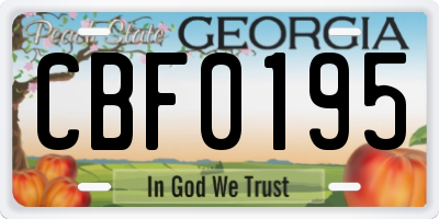 GA license plate CBF0195