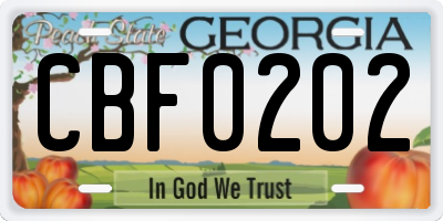 GA license plate CBF0202