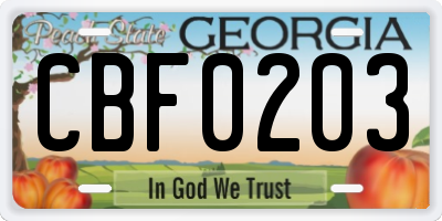 GA license plate CBF0203