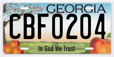 GA license plate CBF0204