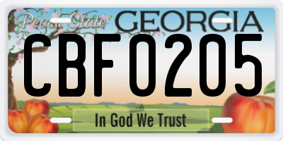 GA license plate CBF0205