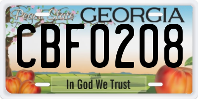 GA license plate CBF0208